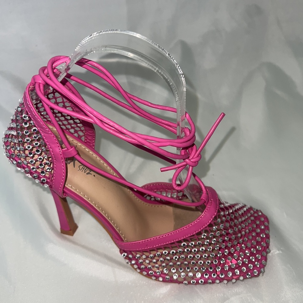Pink ROSALYN Rhinestone Mesh Net Sandals by Mixx Shuz Sz8.5 - Picture 12 of 16